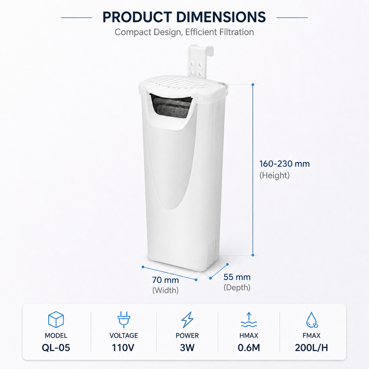 110V turtle tank waterfall filter dimensions and specifications
