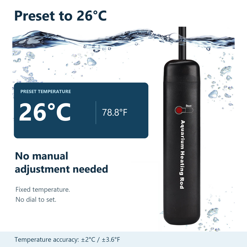 20W aquarium heater preset to 26°C and 78.8°F