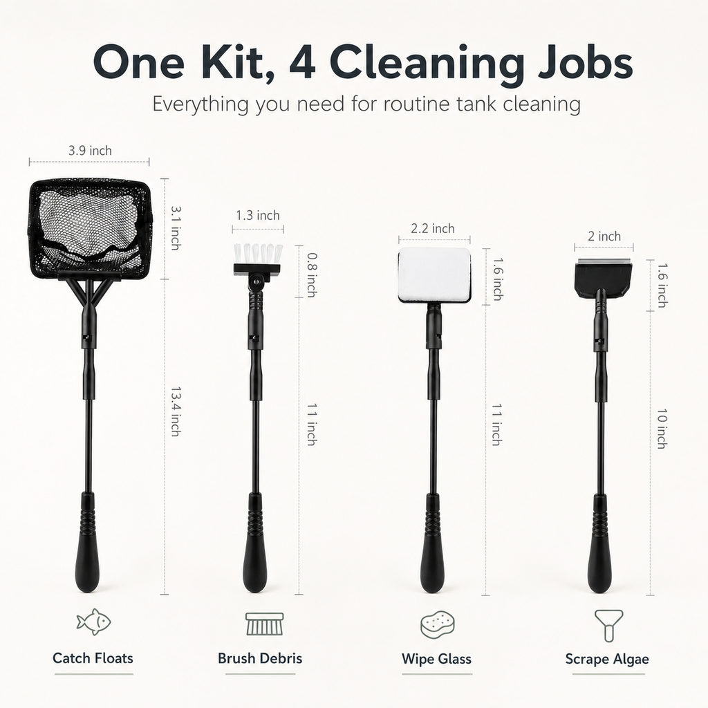 4-in-1 aquarium cleaning tools for routine tank care