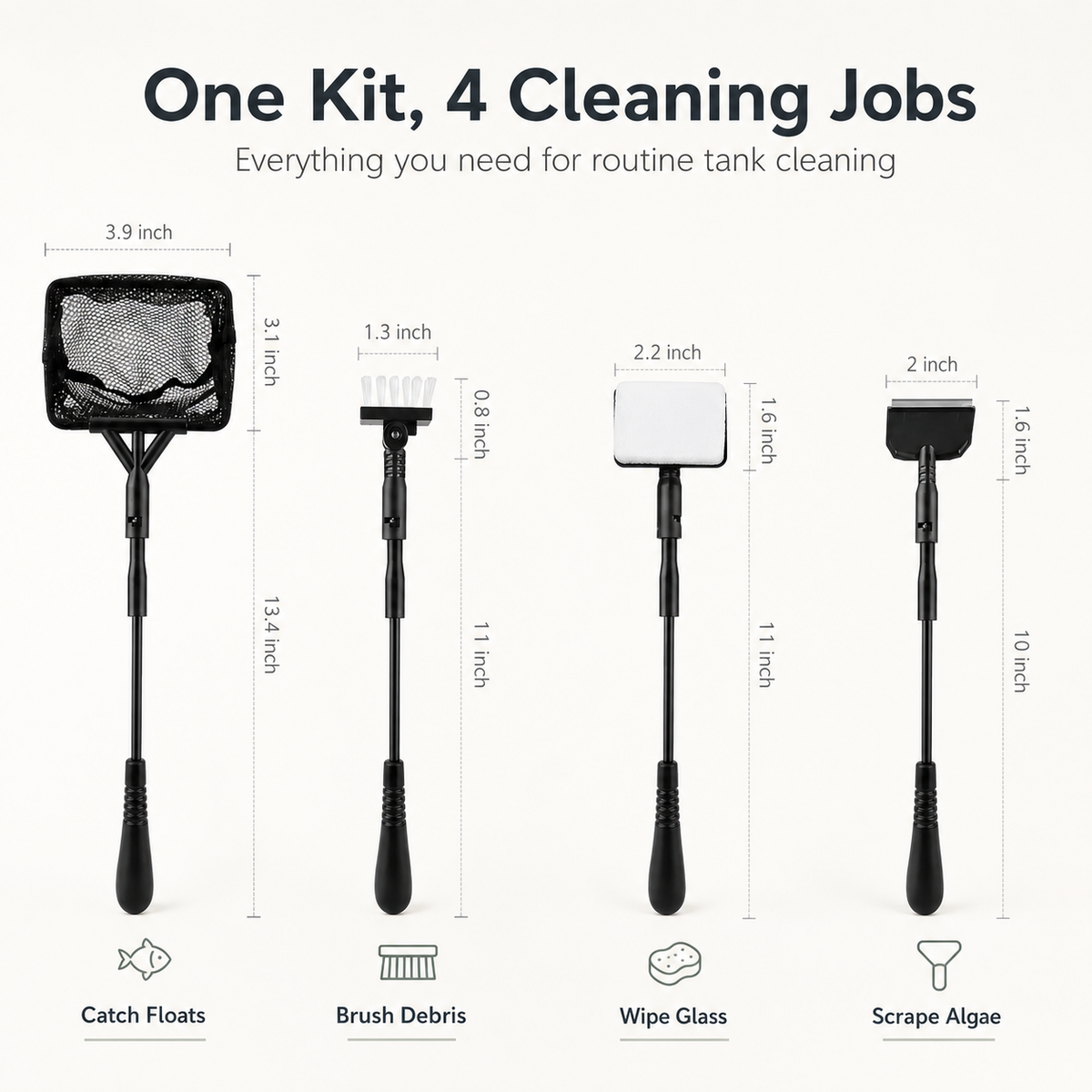 4-in-1 aquarium cleaning tools for routine tank care