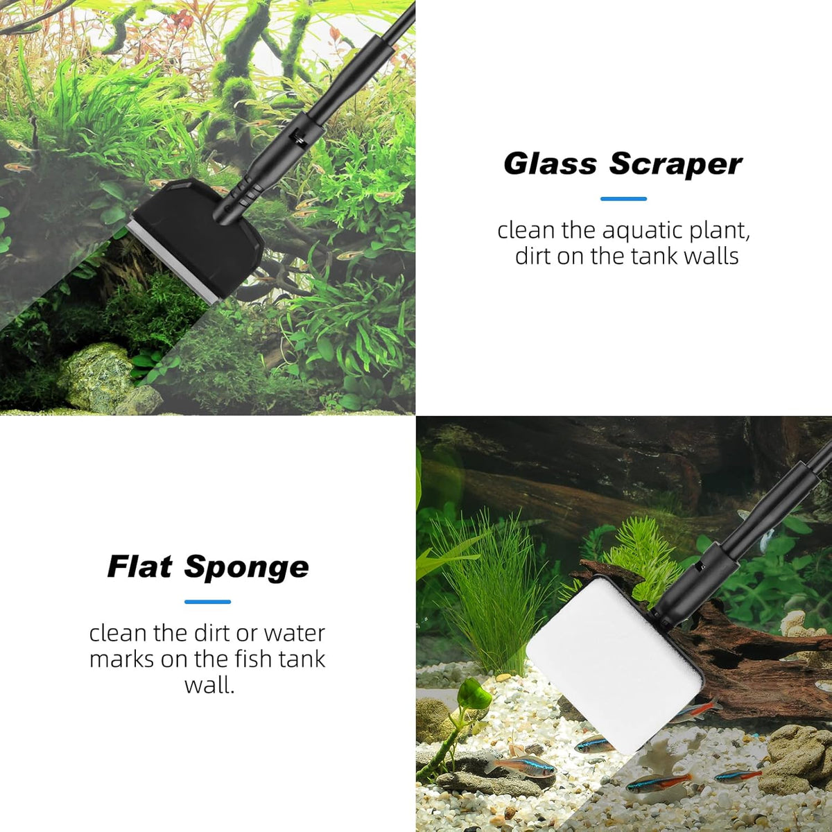4-in-1 fish tank cleaning kit with interchangeable heads
