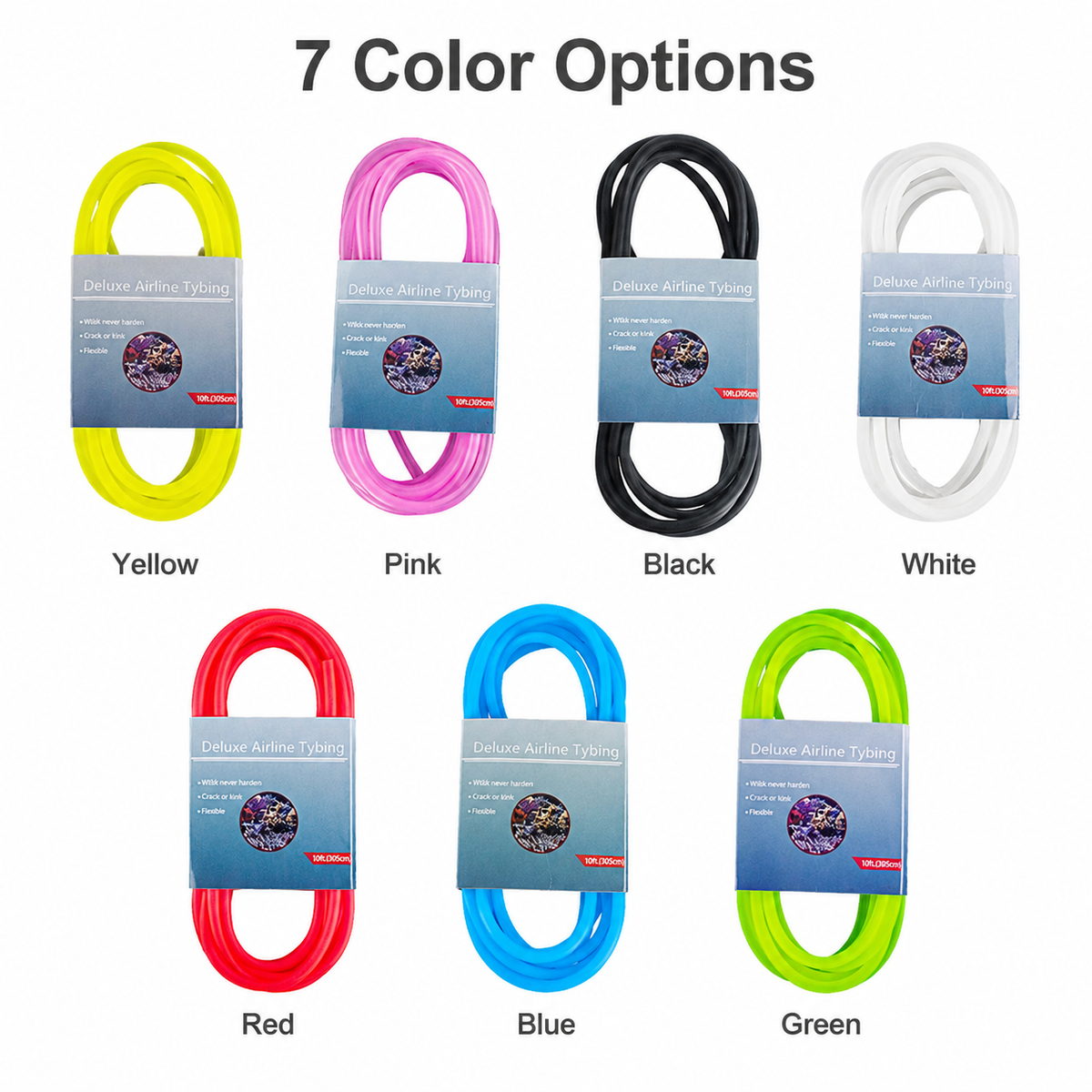7 Colorful PVC aquarium airline tubing close up