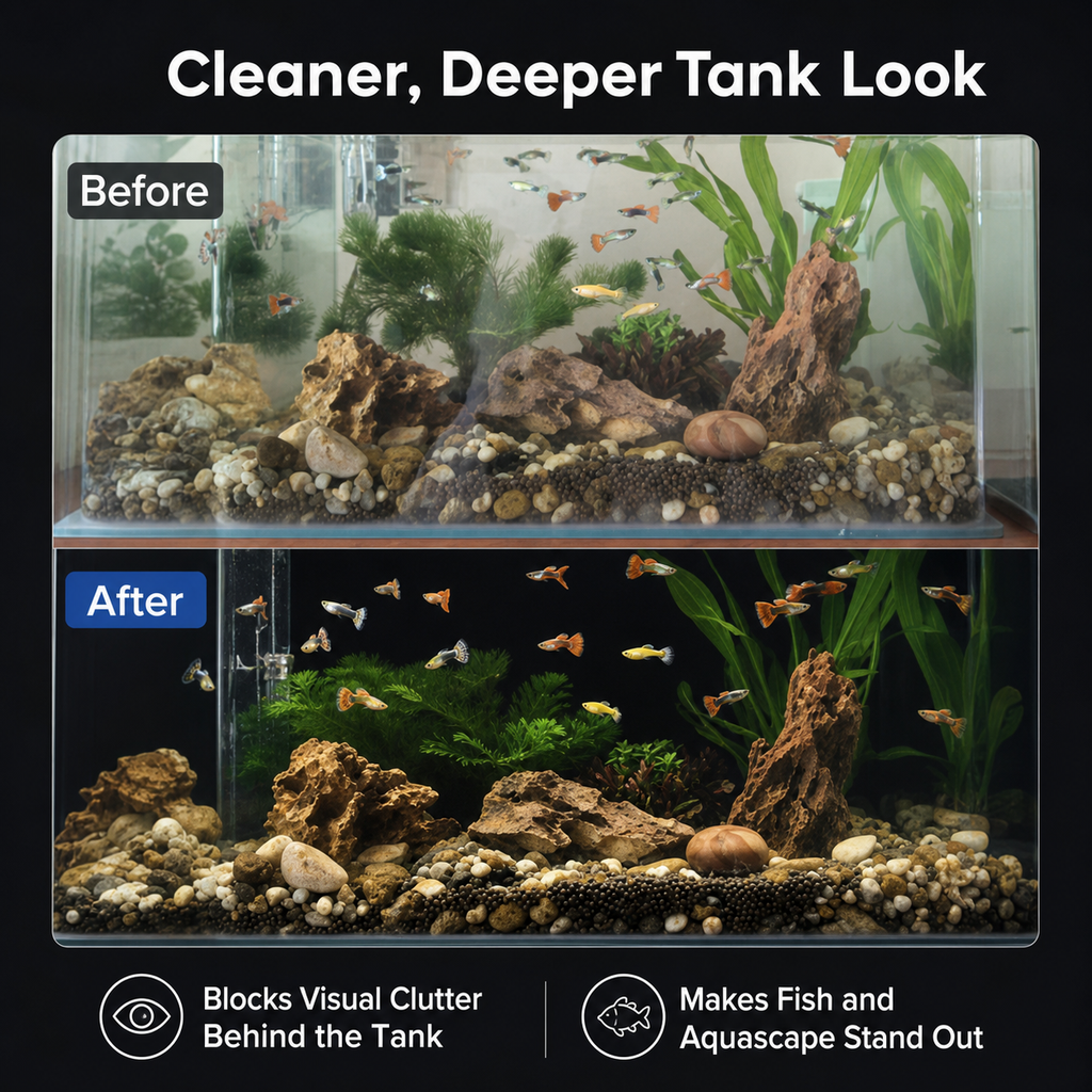 Before and after using black aquarium background film
