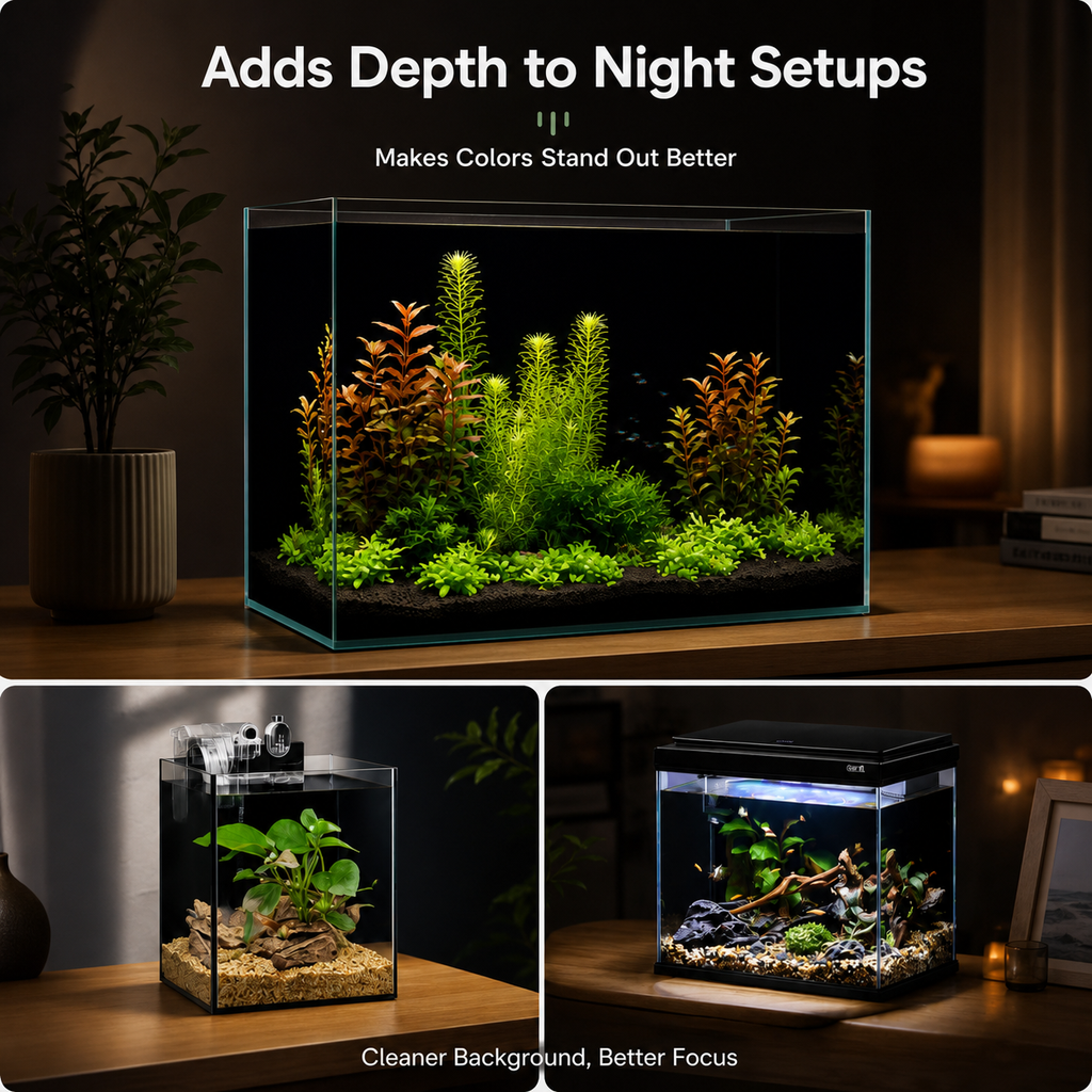 Black aquarium background film for cleaner deeper tank look
