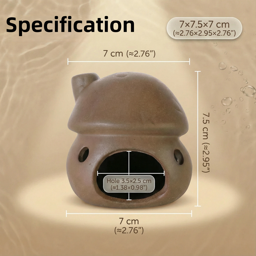 Ceramic mushroom house aquarium cave size and opening dimensions
