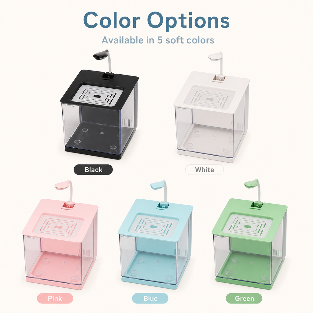 Desktop aquarium starter kit available in five colors
