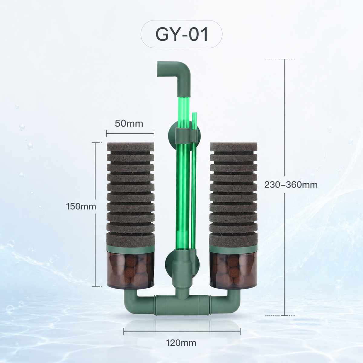 Dual Sponge Bio Filter for Aquarium with Ceramic Media & Adjustable Tube | KSY Aquatics