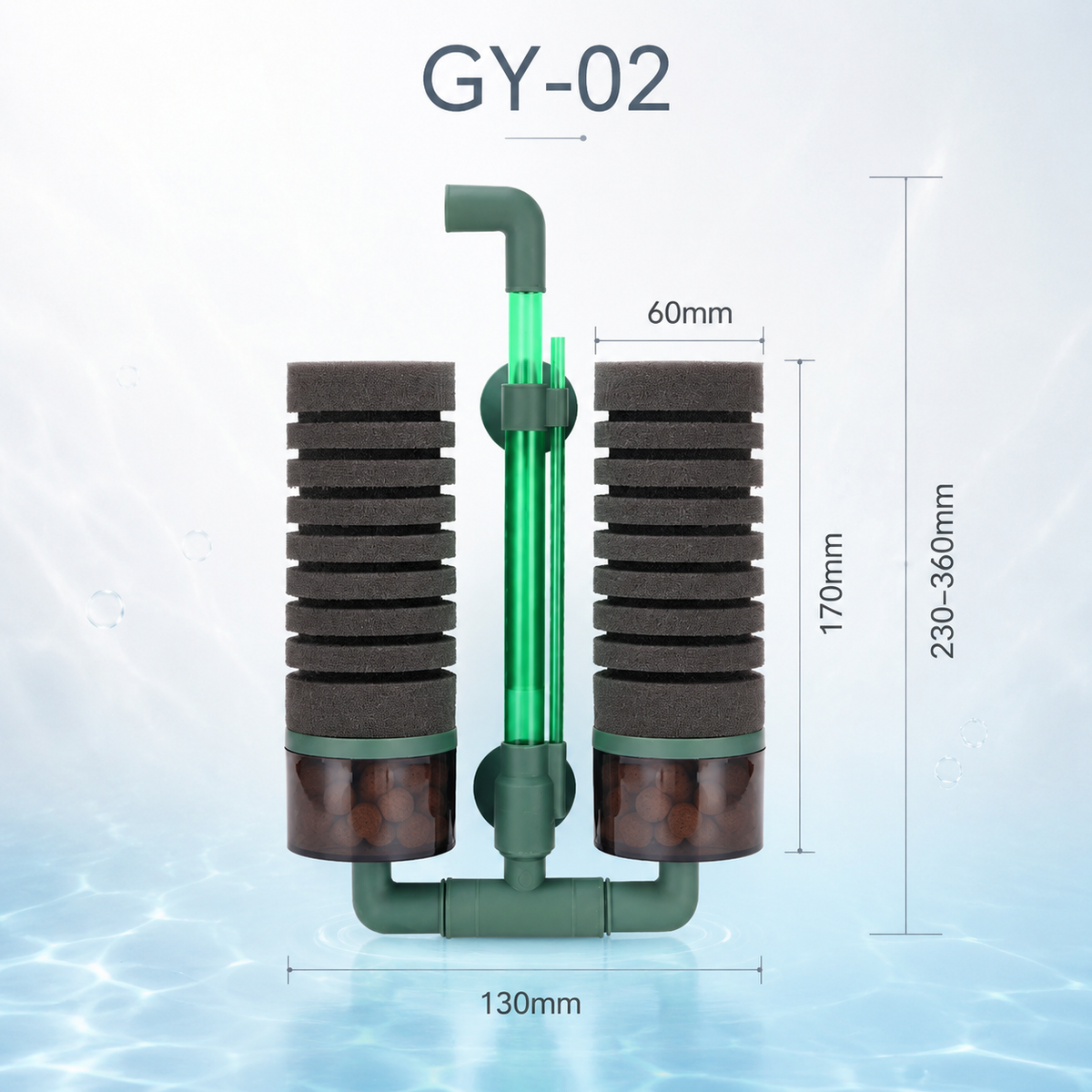 Dual Sponge Bio Filter for Aquarium with Ceramic Media & Adjustable Tube | KSY Aquatics