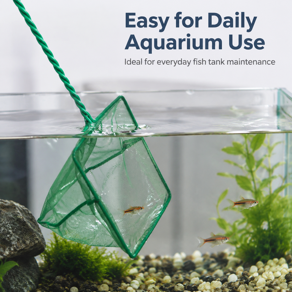 Green fine mesh aquarium fish net product display
