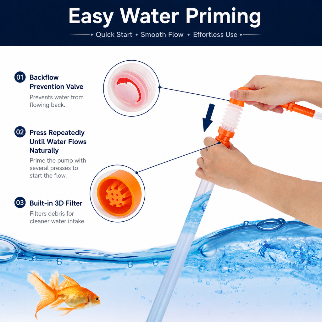 KSY Aquatics gravel vacuum product packaging — manual siphon water changer aquarium maintenance
