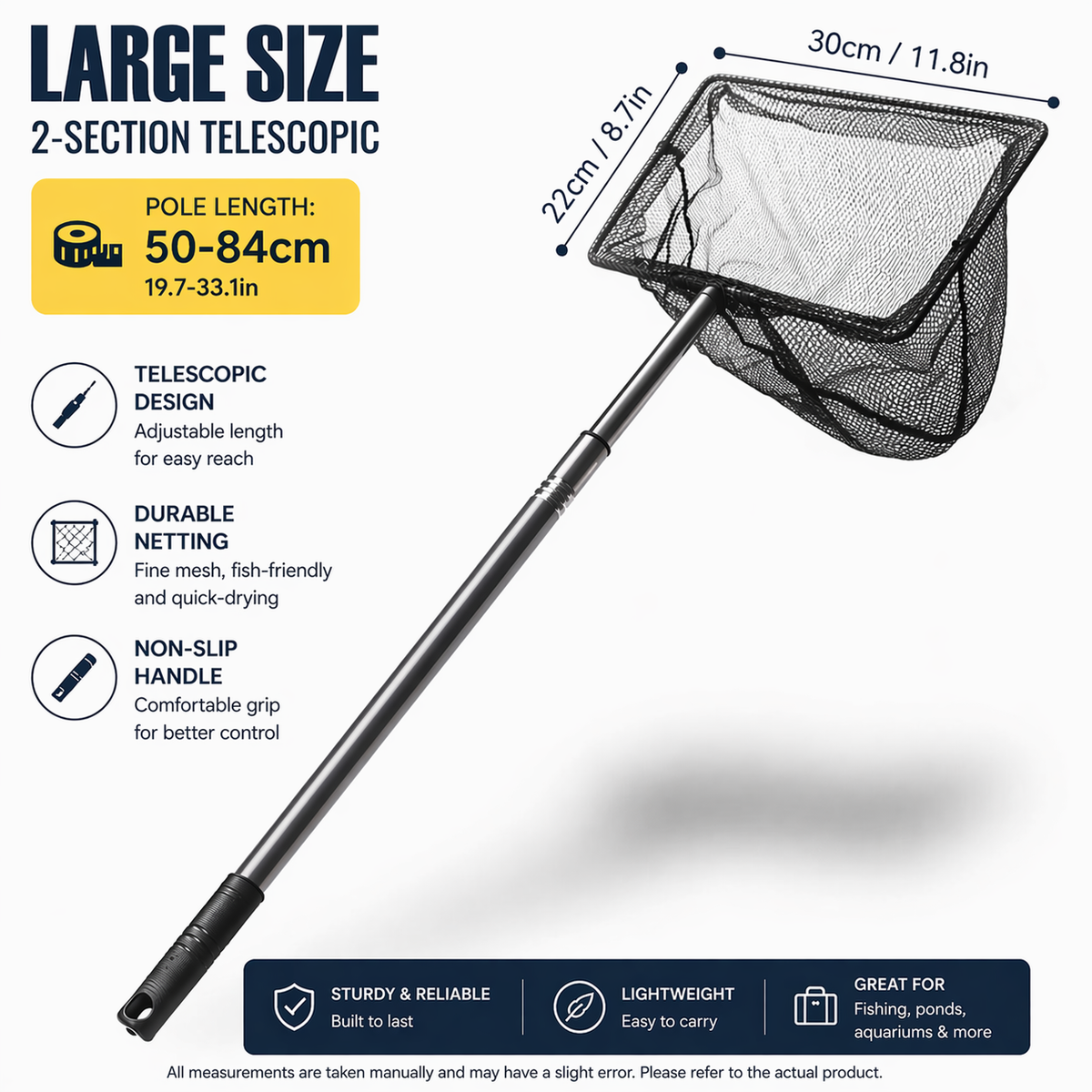 KSY Aquatics large telescopic fish net — L size for pond goldfish koi
