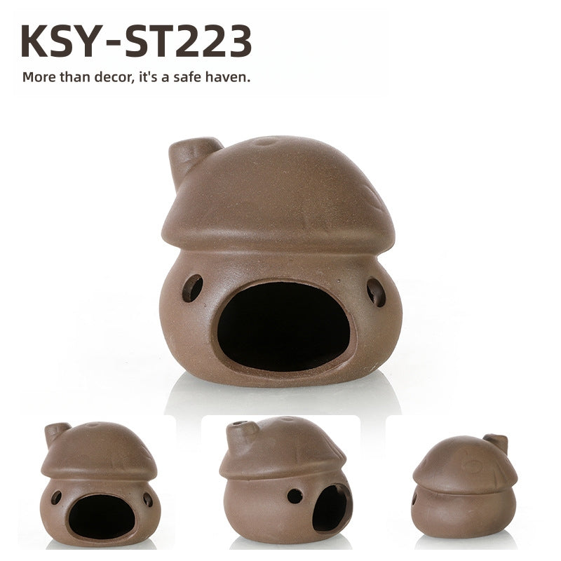 KSY ST223 ceramic mushroom house aquarium cave multi view
