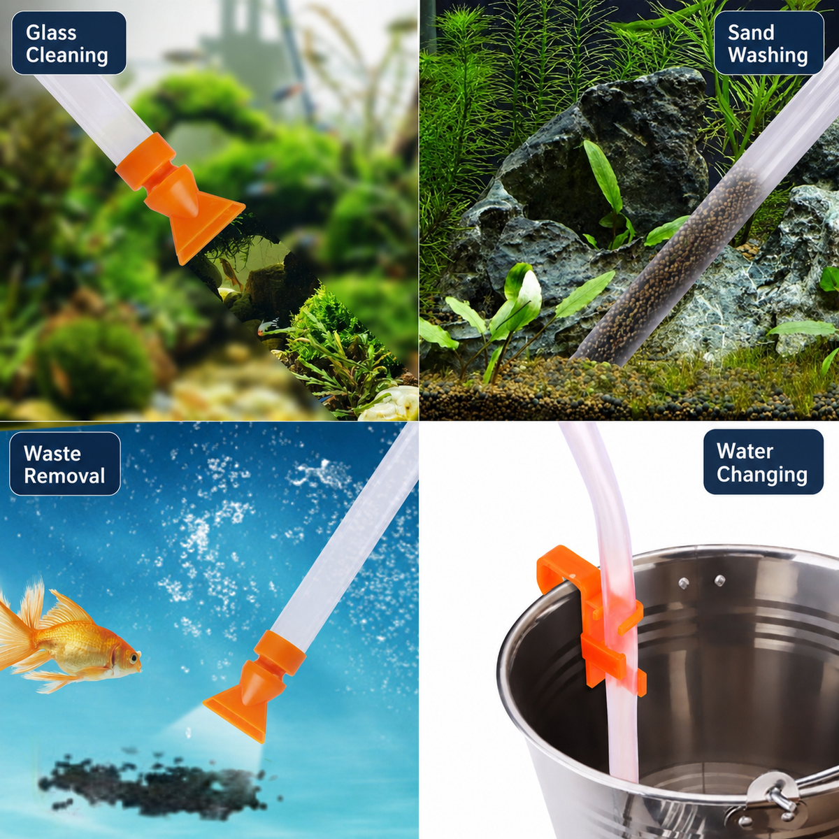 KSY aquarium siphon vacuum hose clip attachment — secure to bucket hands-free operation
