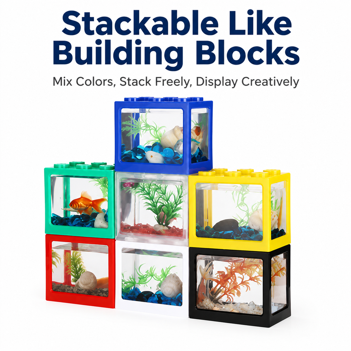 KSY building-block aquarium green color — stackable nano tank 0.6 gallon
