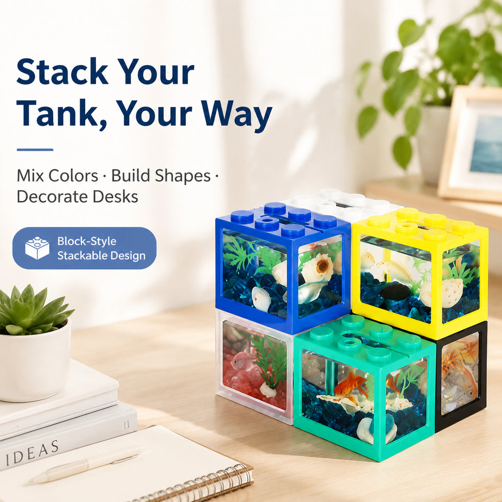 KSY building-block aquarium yellow color — stackable mini fish tank desk display

