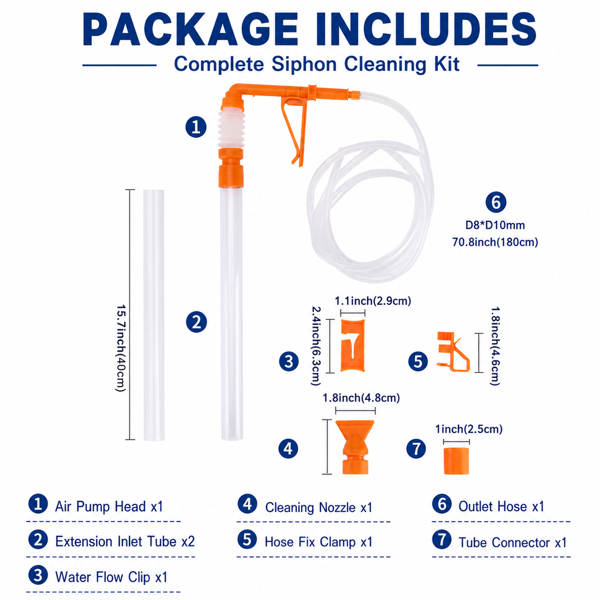 KSY gravel vacuum siphon close-up — clear tube orange handle transparent pipe gravel cleaning
