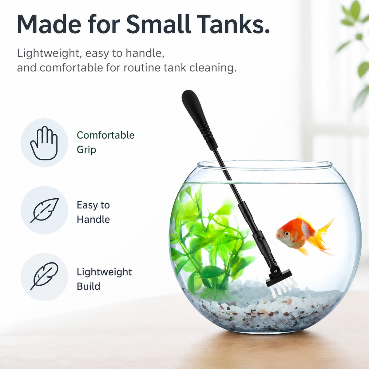 Lightweight fish tank cleaning kit for small aquariums