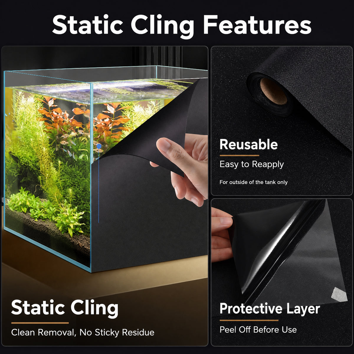 Matte black aquarium background static cling film for fish tank