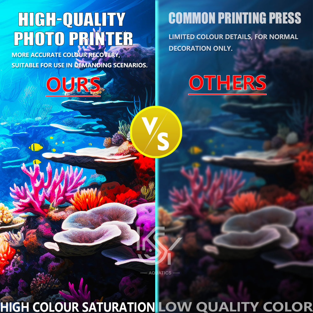 aquarium background sticker print quality comparison with high color saturation