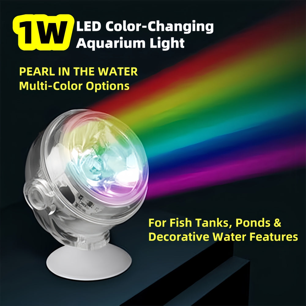 Submersible LED spotlights in 6 colors lighting up aquarium fish tank underwater
