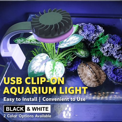 USB clip on aquarium light installed on aquarium tank