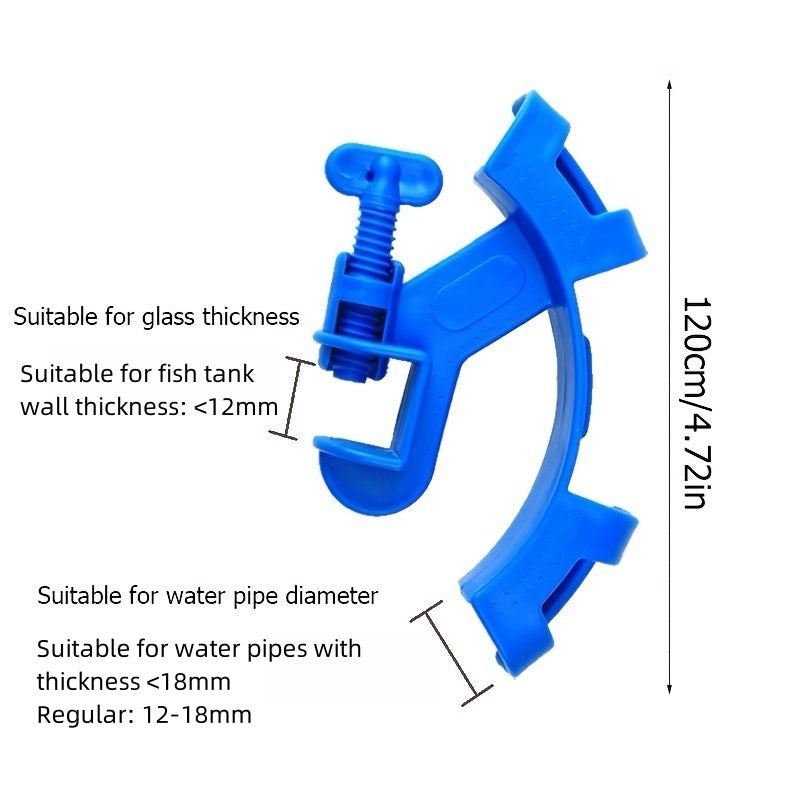 Aquarium hose holder size detail with fitment for glass under 12mm and tubing 12-18mm