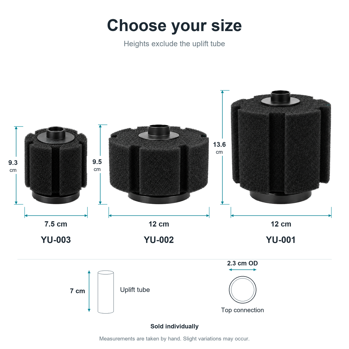 Small Medium and Large aquarium sponge filter size comparison