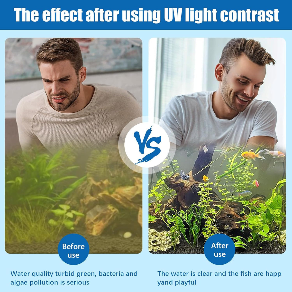 Aquarium UV-C light for green and cloudy water clarification