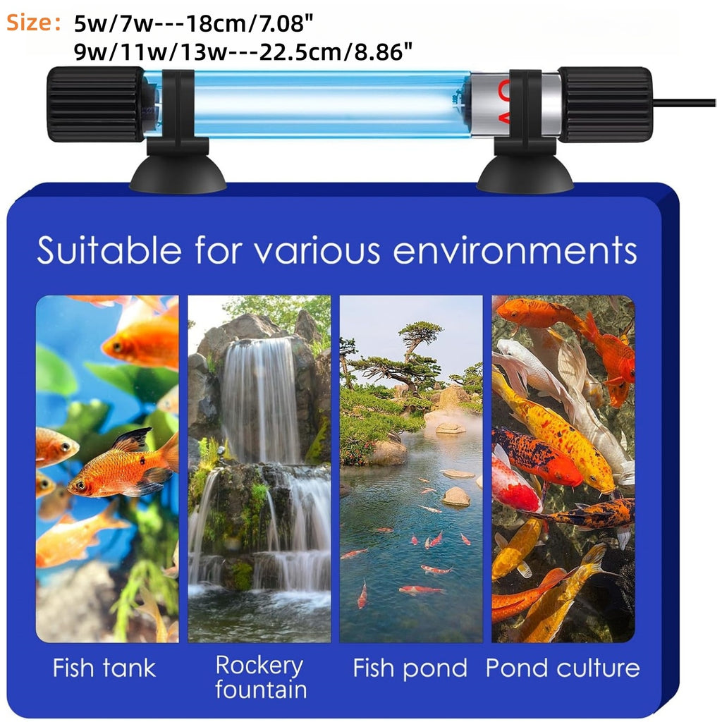 7W 9W 11W and 13W aquarium UV-C light size and application options
