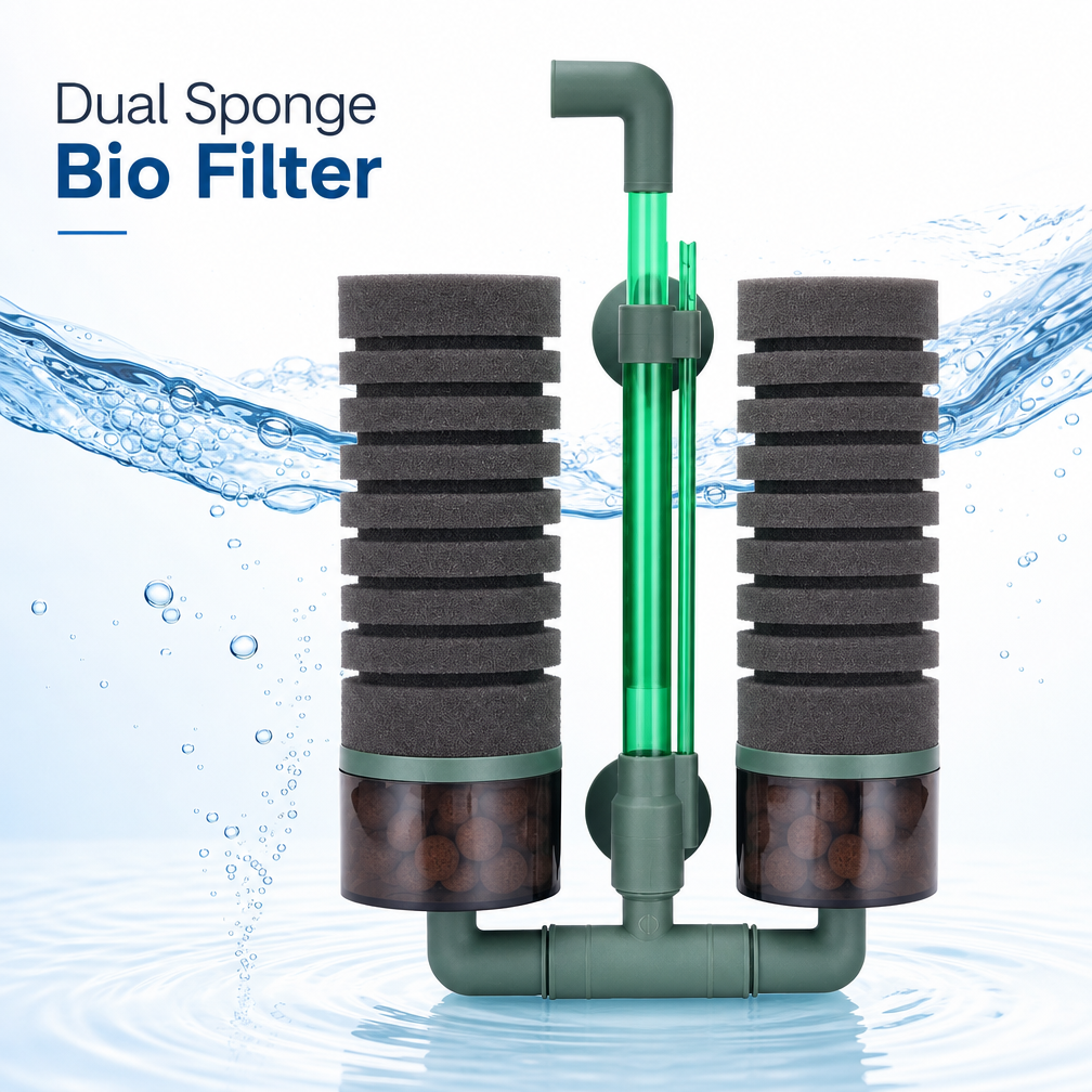 dual sponge bio filter for aquarium with ceramic media
