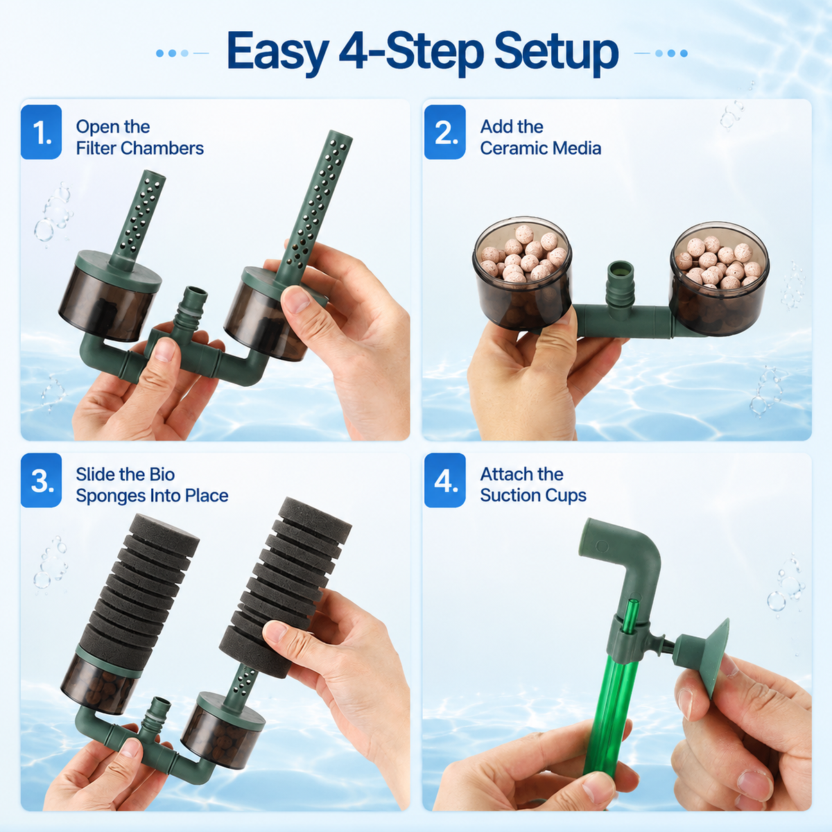 dual sponge bio filter easy 4 step setup