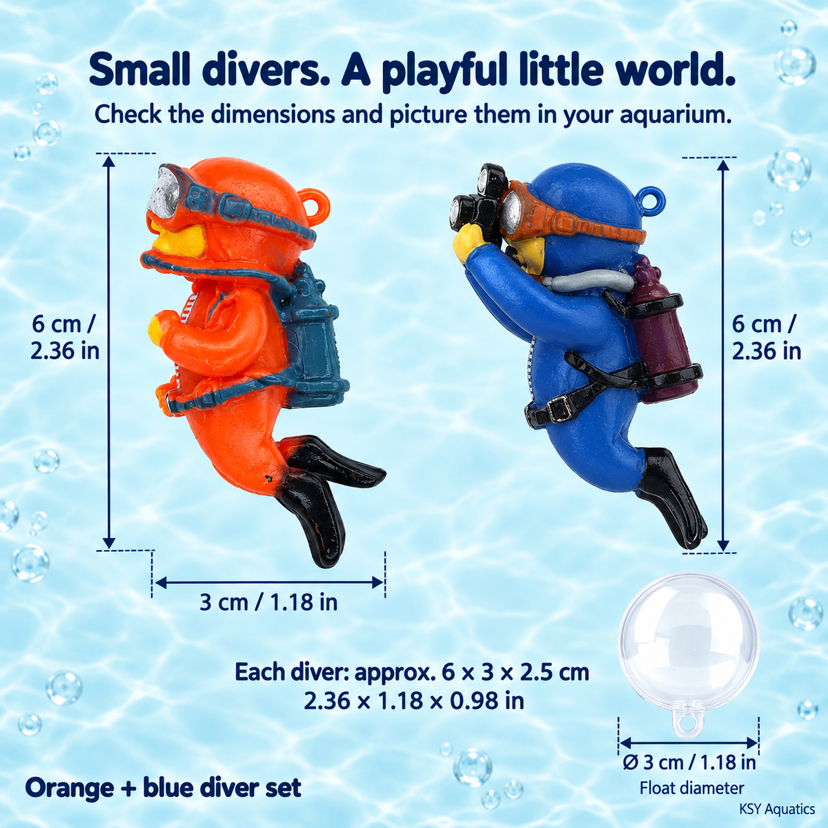 Floating diver aquarium decoration size with 3 cm float ball