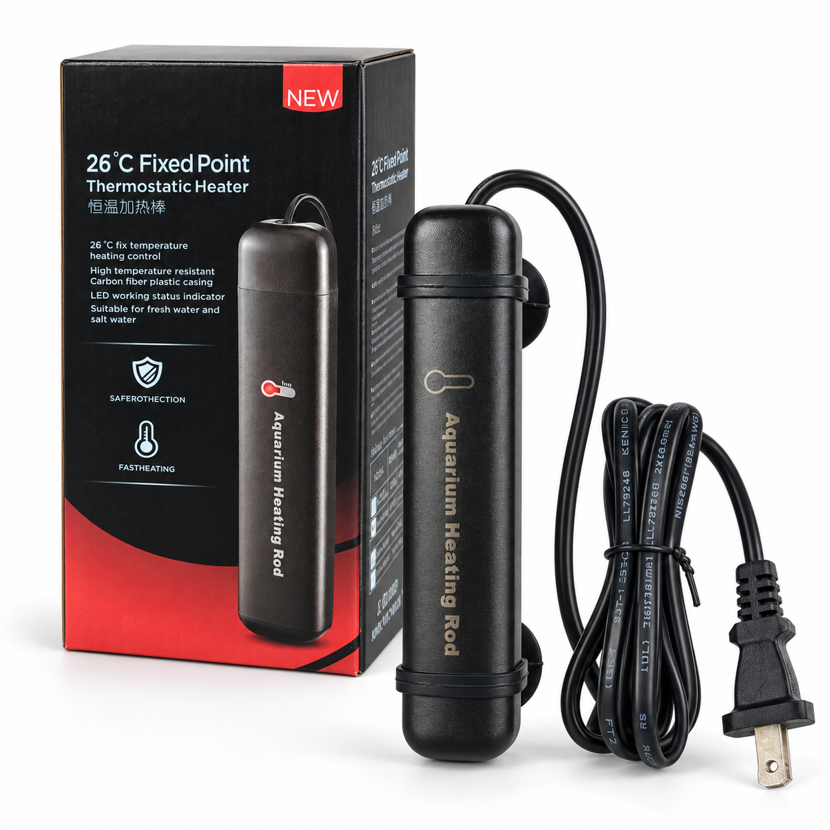 KSY Aquatics 20W preset aquarium heater with US plug and suction cup
