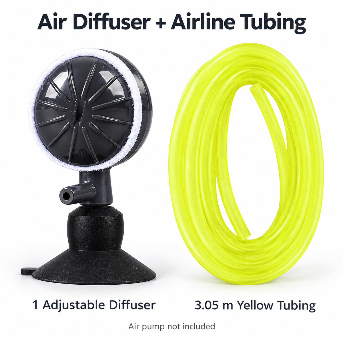 KSY Aquatics adjustable aquarium air diffuser kit with 10 ft yellow airline tubing