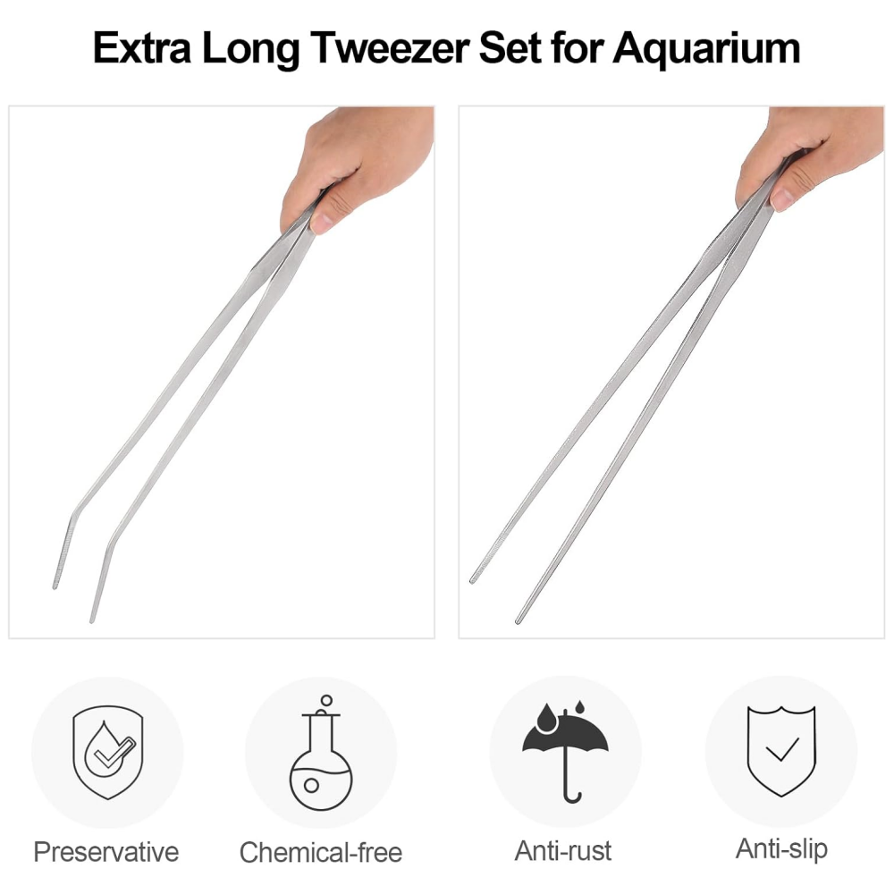 curved tip and straight tip aquarium tweezers comparison