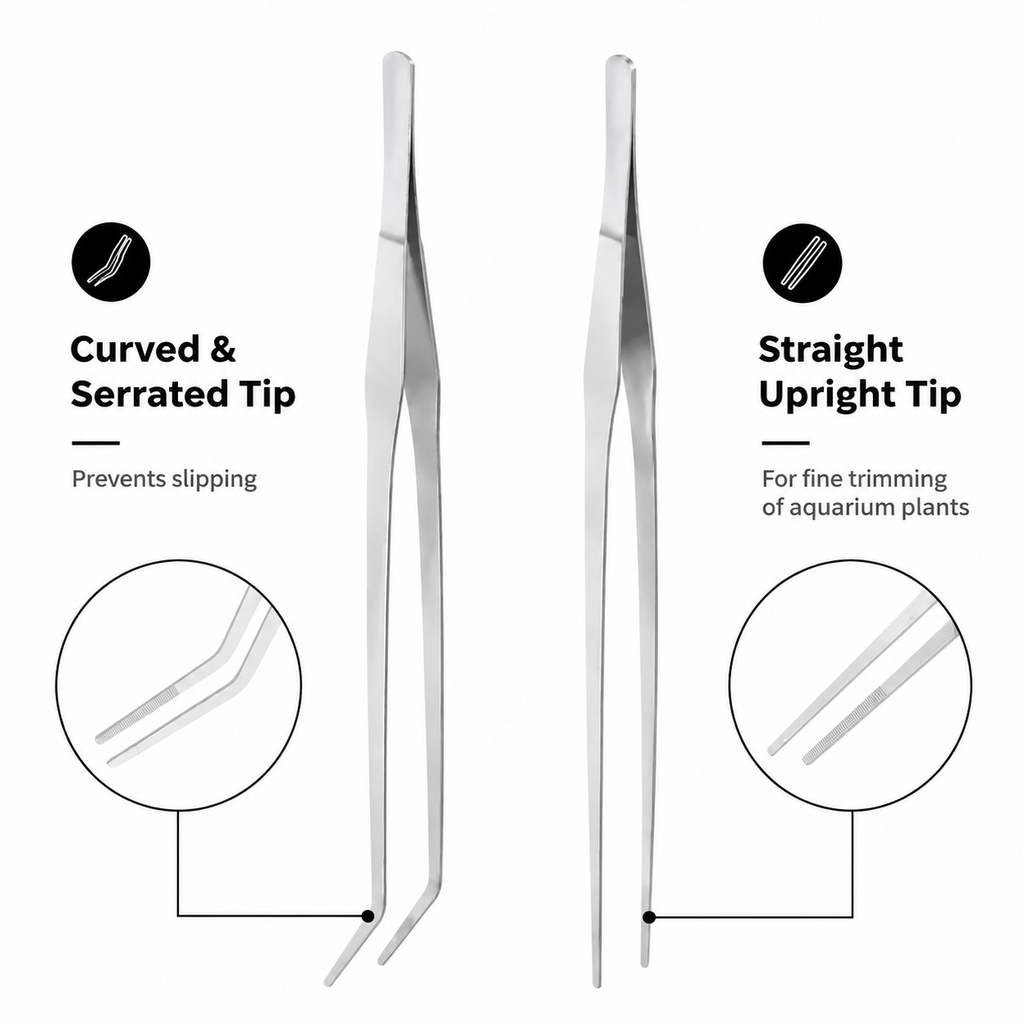 38cm aquarium tweezers set with straight tip and curved tip
