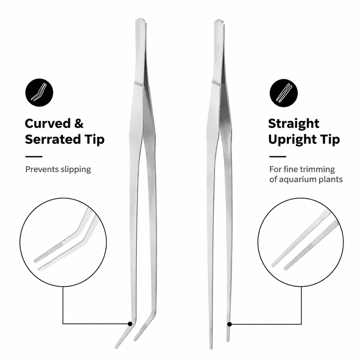 38cm aquarium tweezers set with straight tip and curved tip