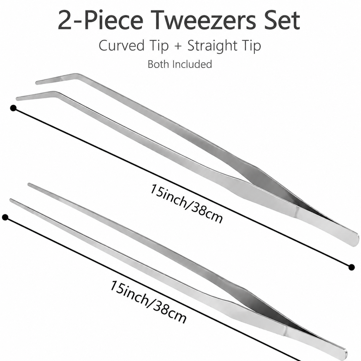 38cm aquarium tweezers set with straight tip and curved tip