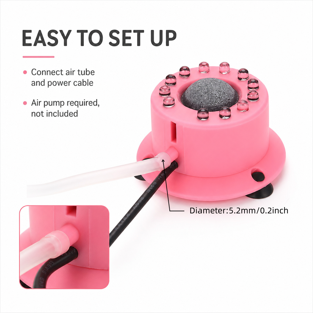 Aquarium LED bubble air stone easy setup connection detail