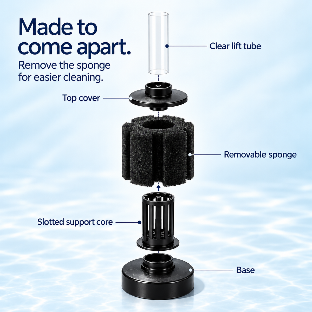 XY-2835 aquarium sponge filter removable sponge lift tube support core and base